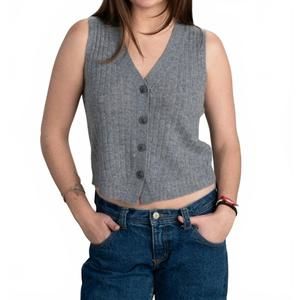 NEW ARCHER CASHMERE toby ribbed vest in heather grey